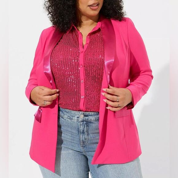 Torrid Pink Studio Refined Crepe Satin Lapel Blazer 2X 19173176 - Picture 1 of 16
